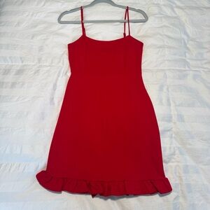Red Sleeveless Dress with Ruffle Hem